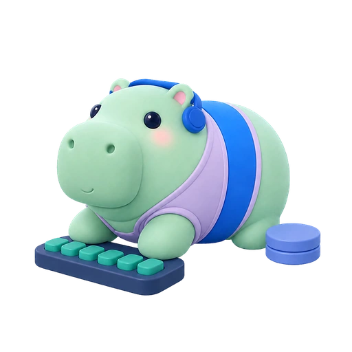 The in-app hippo typing at a keyboard